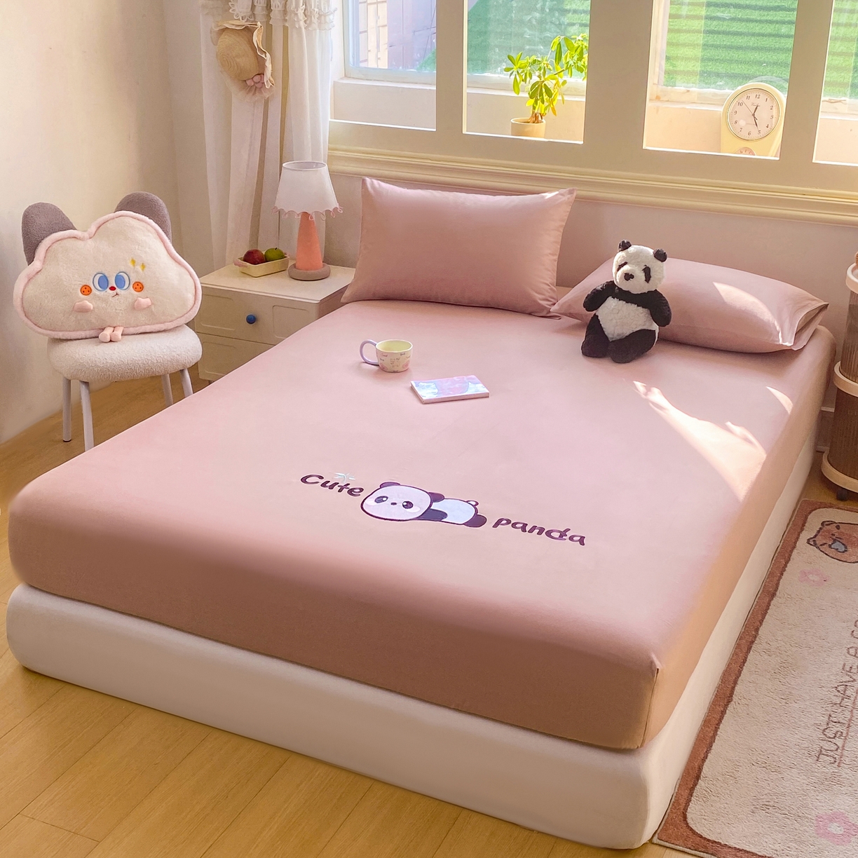 91家纺网 家纺一手货源 找家纺 恋人优选 2026新款爬爬熊刺绣全棉纯棉单床笠床笠单件（专版花型 盗版必究） 爬爬熊刺绣豆沙