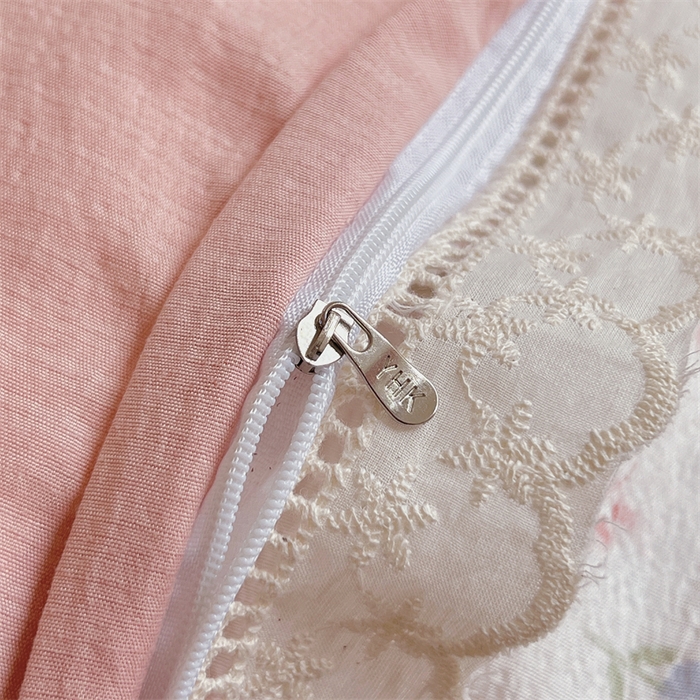 91家纺网 家纺一手货源 找家纺 壹号库家纺 2026新款云感木棉皱皱纱双层纱四件套-全棉花边款 白茶