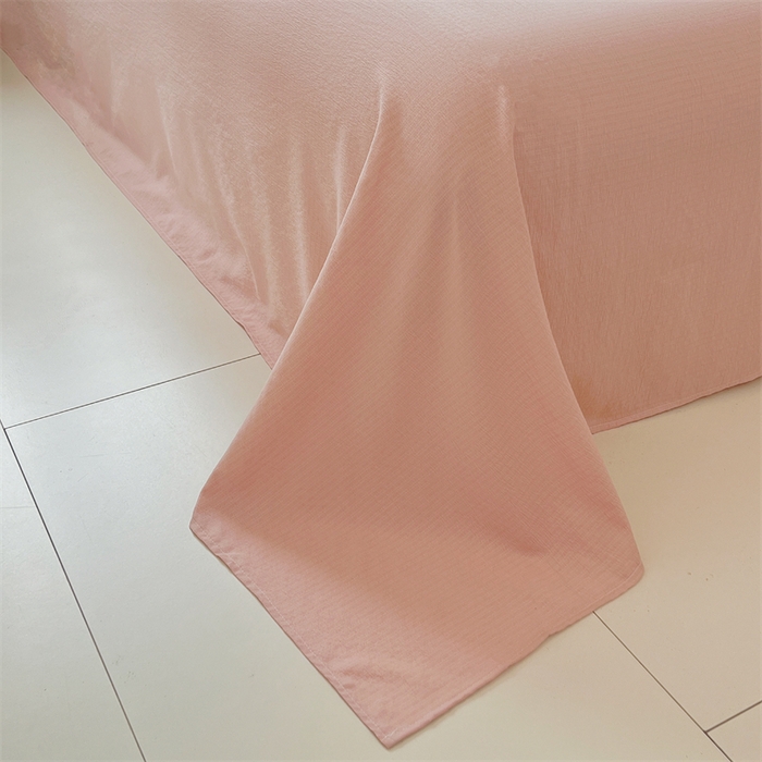 91家纺网 家纺一手货源 找家纺 壹号库家纺 2026新款云感木棉皱皱纱双层纱四件套-全棉花边款 白茶