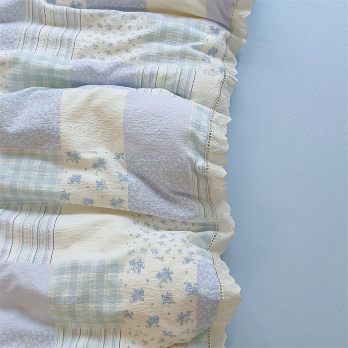 91家纺网 家纺一手货源 找家纺 壹号库家纺 2026新款云感木棉皱皱纱双层纱四件套-全棉花边款 百福（兰）