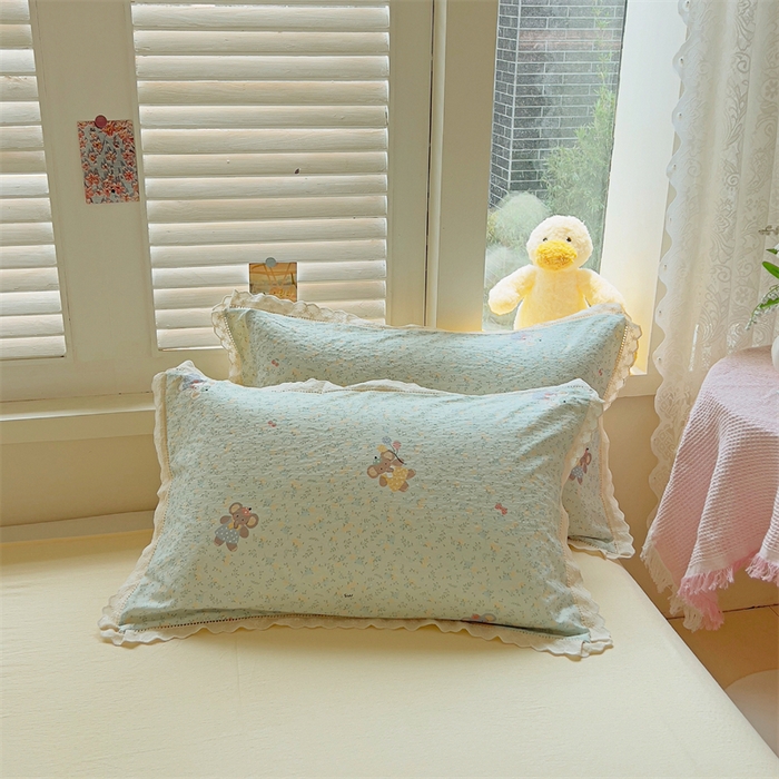 91家纺网 家纺一手货源 找家纺 壹号库家纺 2026新款云感木棉皱皱纱双层纱四件套-全棉花边款 快乐小象