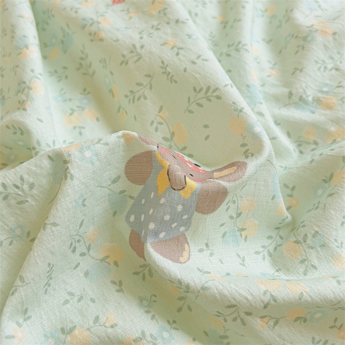 91家纺网 家纺一手货源 找家纺 壹号库家纺 2026新款云感木棉皱皱纱双层纱四件套-全棉花边款 快乐小象