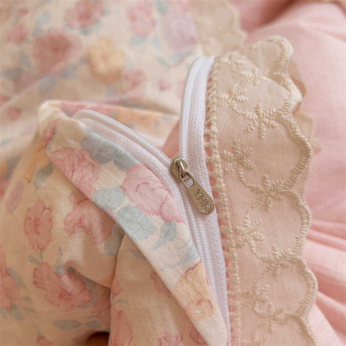 91家纺网 家纺一手货源 找家纺 壹号库家纺 2026新款云感木棉皱皱纱双层纱四件套-全棉花边款 梦露