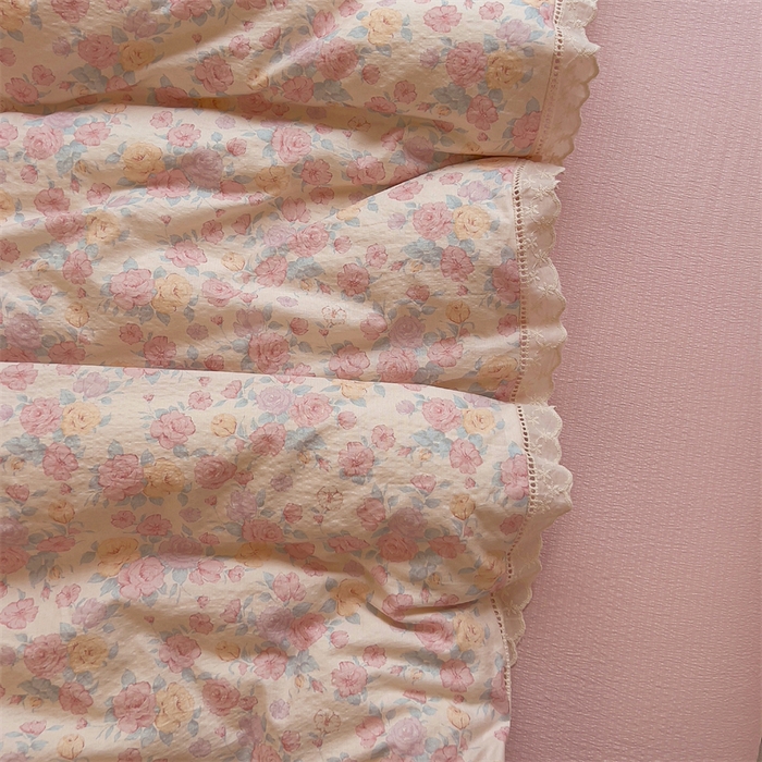 91家纺网 家纺一手货源 找家纺 壹号库家纺 2026新款云感木棉皱皱纱双层纱四件套-全棉花边款 梦露