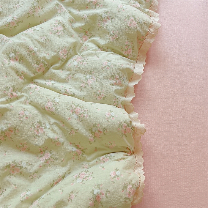 91家纺网 家纺一手货源 找家纺 壹号库家纺 2026新款云感木棉皱皱纱双层纱四件套-全棉花边款 甜茶