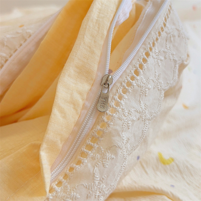 91家纺网 家纺一手货源 找家纺 壹号库家纺 2026新款云感木棉皱皱纱双层纱四件套-全棉花边款 芝士奶酪