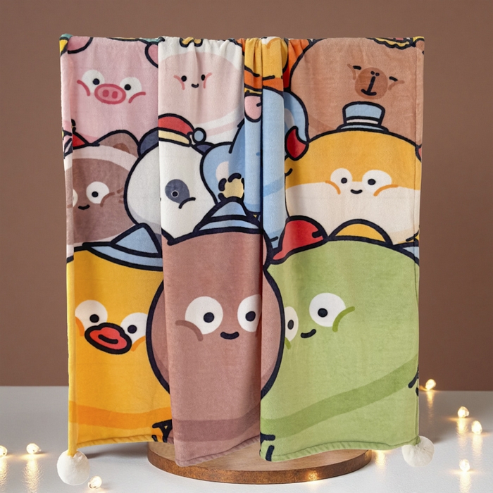 91家纺网 家纺一手货源 找家纺 潮邦创意家居 2026新款星眠绒单层双面球毯-BubbleTots巴波布布独家授权-第一批 控价：100*150cm不得低于69元 150*200cm不得低于89元 巴波众萌