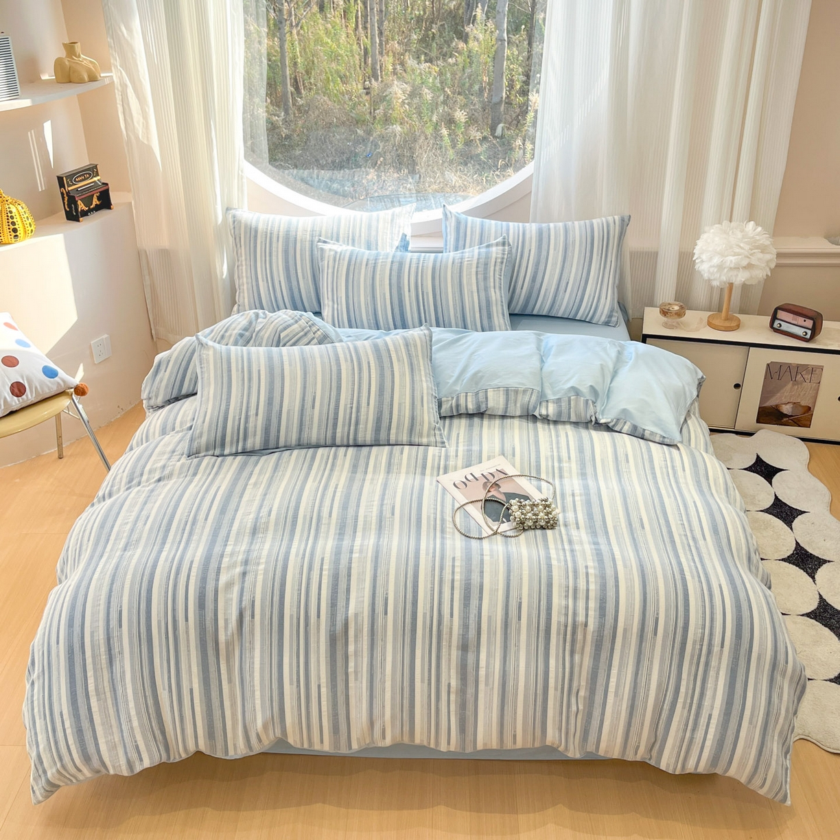 91家纺网 家纺一手货源 找家纺 莱茵家居 2026新款A类全棉纯棉色织大提花四件套-恒星系列 恒星-蓝