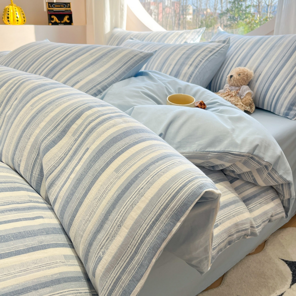 莱茵家居 2026新款A类全棉纯棉色织大提花四件套-恒星系列 恒星-蓝