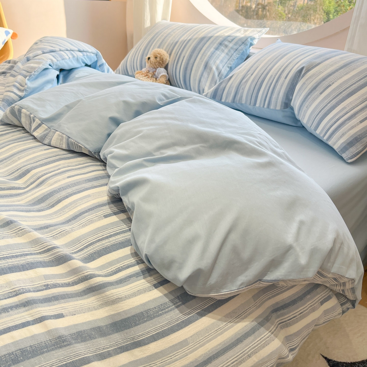 91家纺网 家纺一手货源 找家纺 莱茵家居 2026新款A类全棉纯棉色织大提花四件套-恒星系列 恒星-蓝