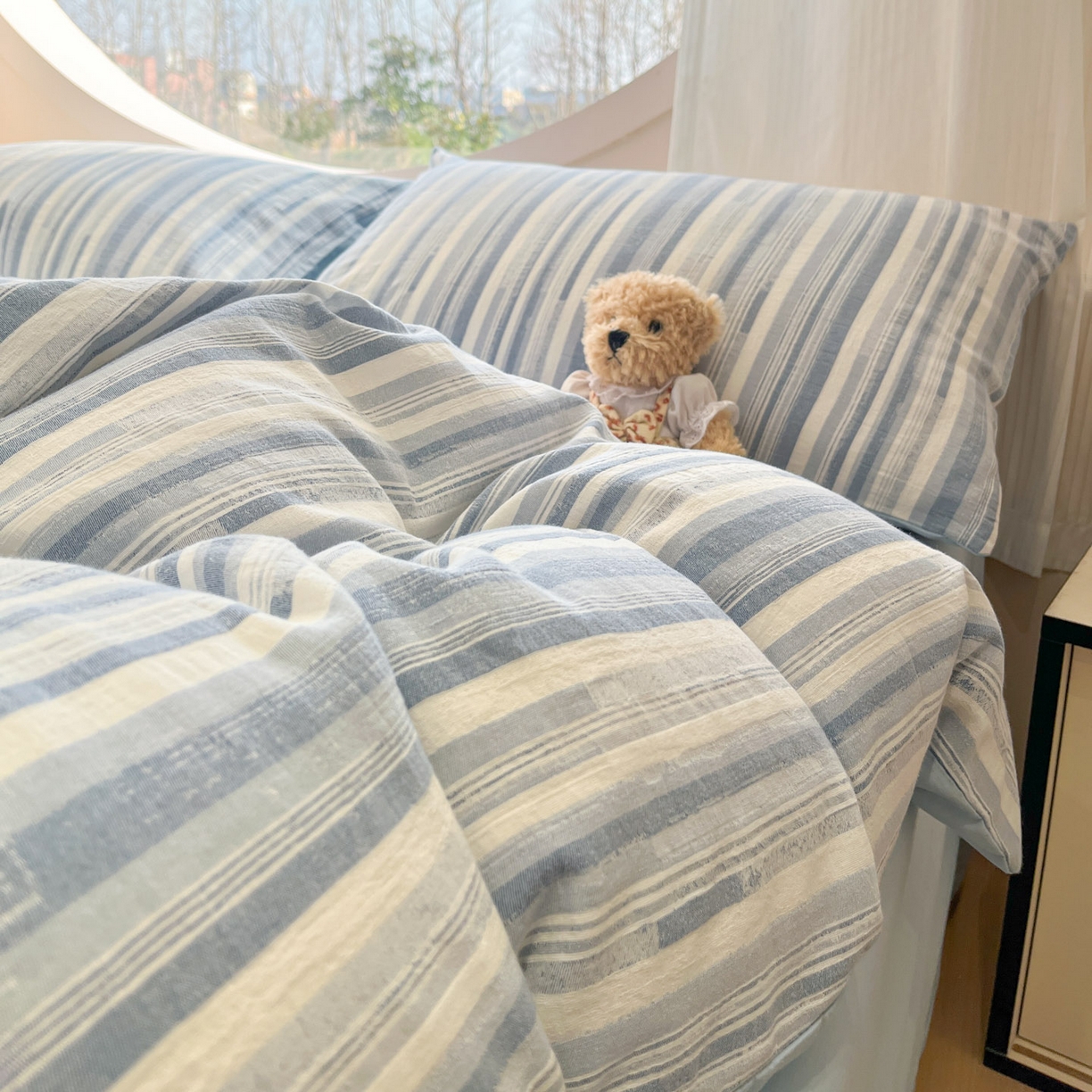 91家纺网 家纺一手货源 找家纺 莱茵家居 2026新款A类全棉纯棉色织大提花四件套-恒星系列 恒星-蓝