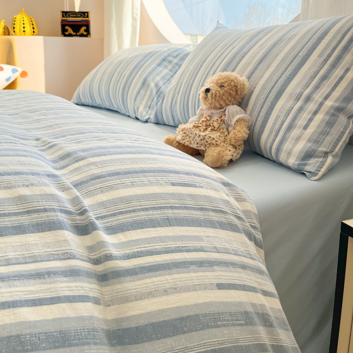 91家纺网 家纺一手货源 找家纺 莱茵家居 2026新款A类全棉纯棉色织大提花四件套-恒星系列 恒星-蓝