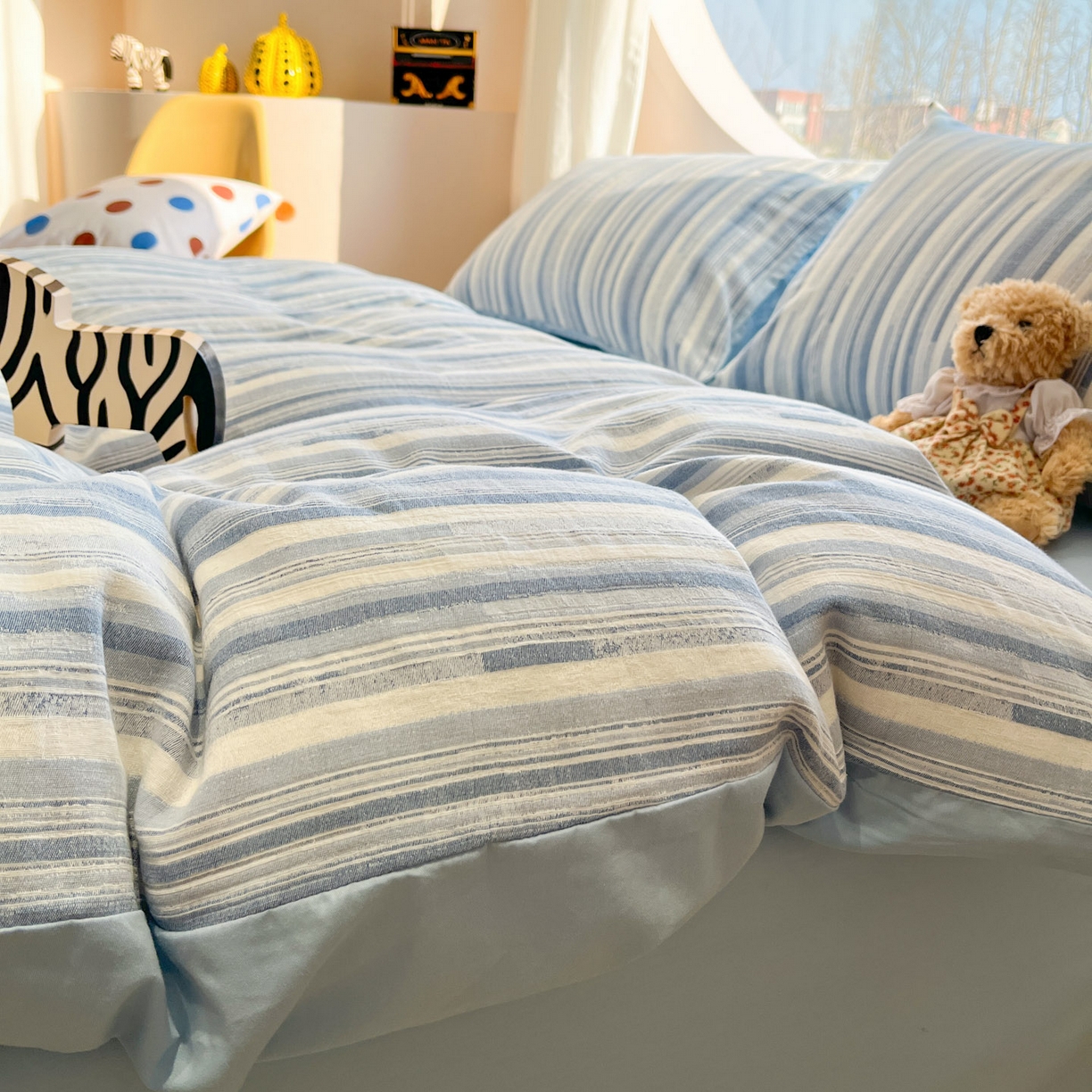 91家纺网 家纺一手货源 找家纺 莱茵家居 2026新款A类全棉纯棉色织大提花四件套-恒星系列 恒星-蓝