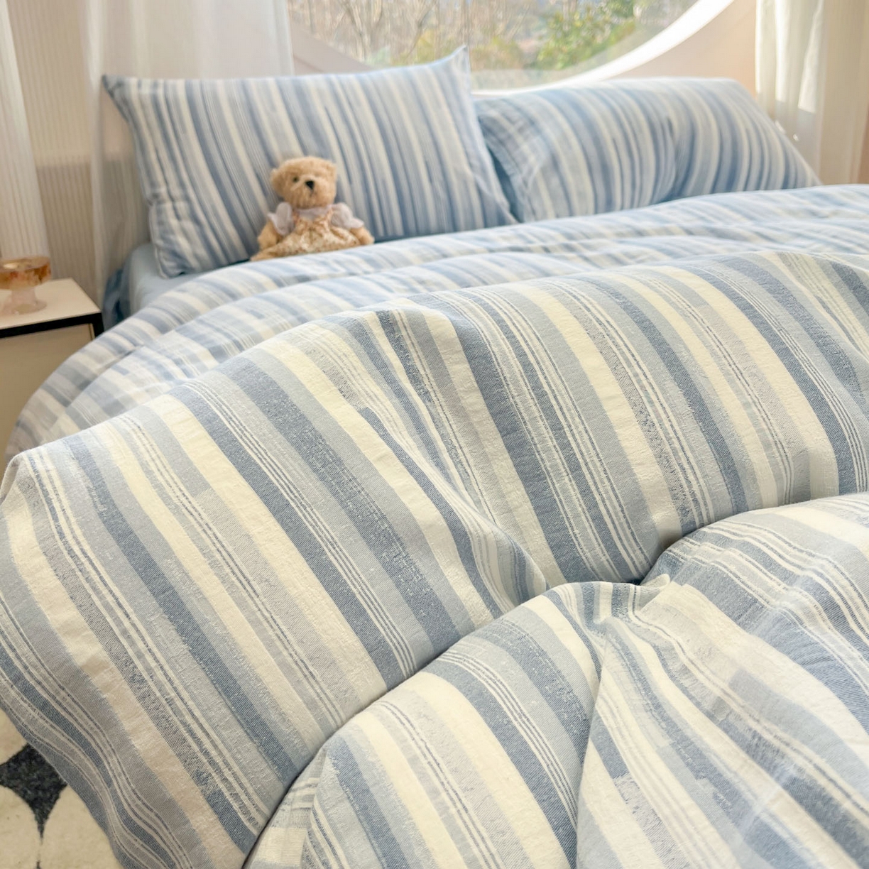 91家纺网 家纺一手货源 找家纺 莱茵家居 2026新款A类全棉纯棉色织大提花四件套-恒星系列 恒星-蓝