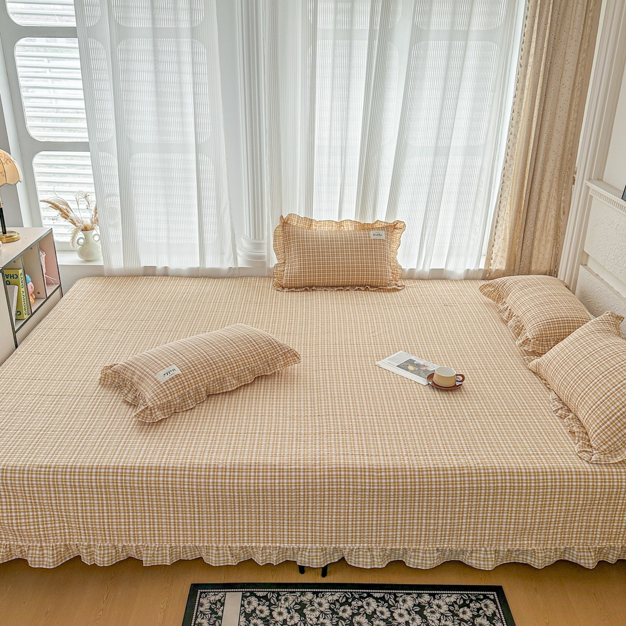 91家纺网 家纺一手货源 找家纺 （总）暖居 2026新款全棉纯棉色织榻榻米三件套四件套单件大炕盖支持定制