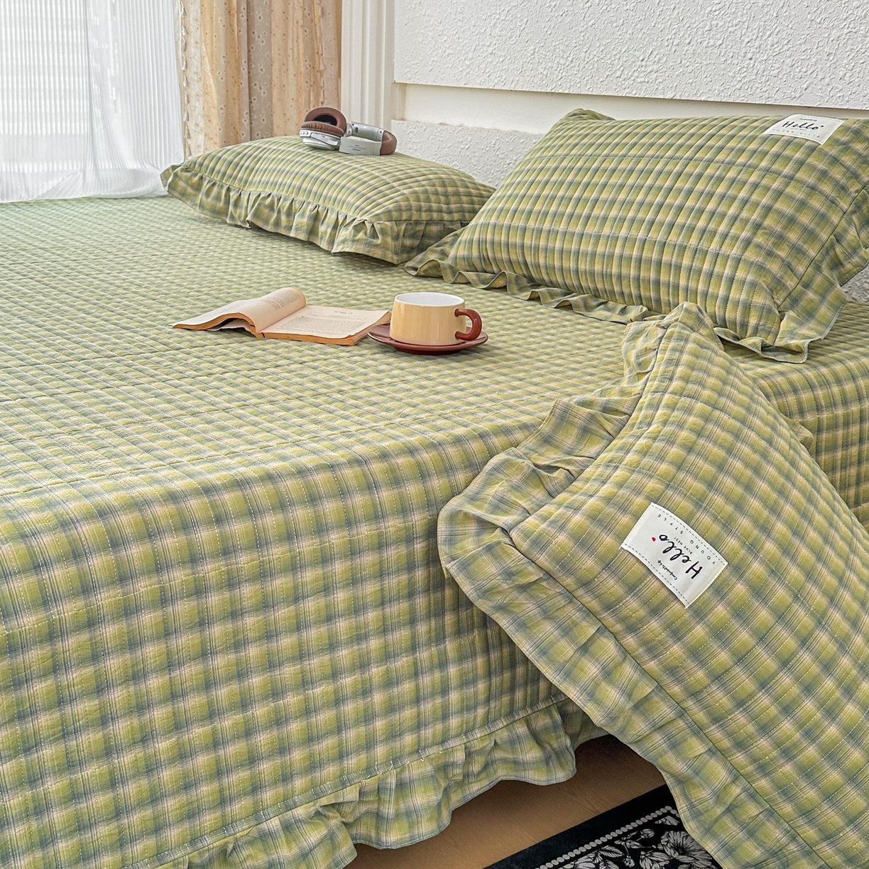 91家纺网 家纺一手货源 找家纺 暖居 2026新款全棉纯棉色织榻榻米三件套四件套单件大炕盖支持定制 抹茶绿