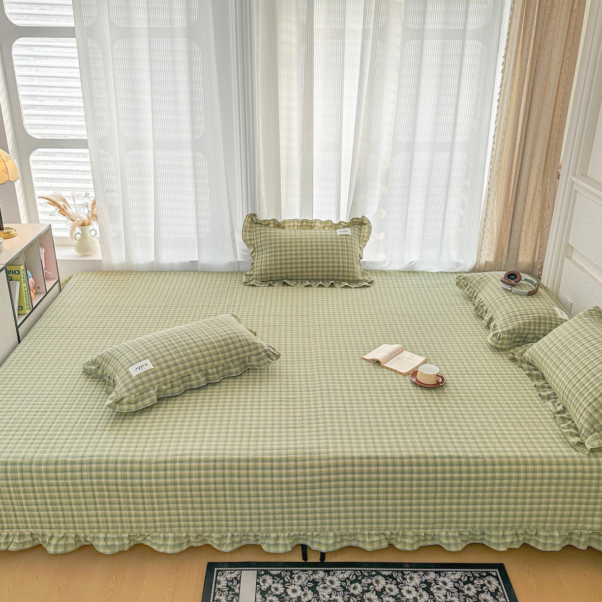 91家纺网 家纺一手货源 找家纺 暖居 2026新款全棉纯棉色织榻榻米三件套四件套单件大炕盖支持定制 抹茶绿