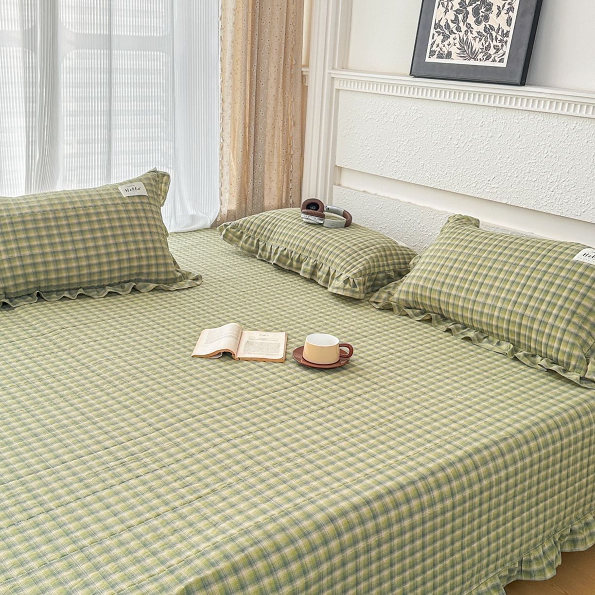 91家纺网 家纺一手货源 找家纺 暖居 2026新款全棉纯棉色织榻榻米三件套四件套单件大炕盖支持定制 抹茶绿