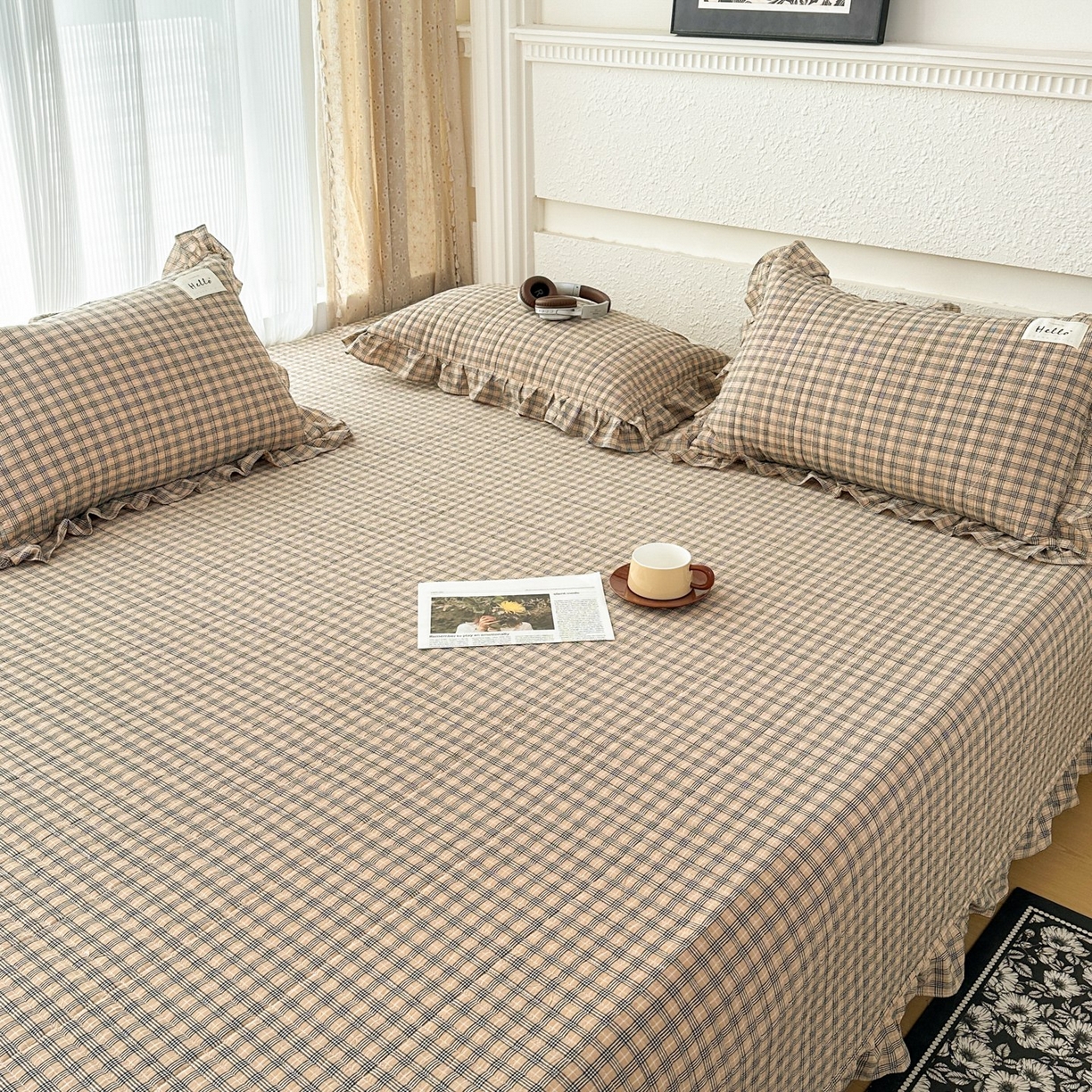 91家纺网 家纺一手货源 找家纺 （总）暖居 2026新款全棉纯棉色织榻榻米三件套四件套单件大炕盖支持定制