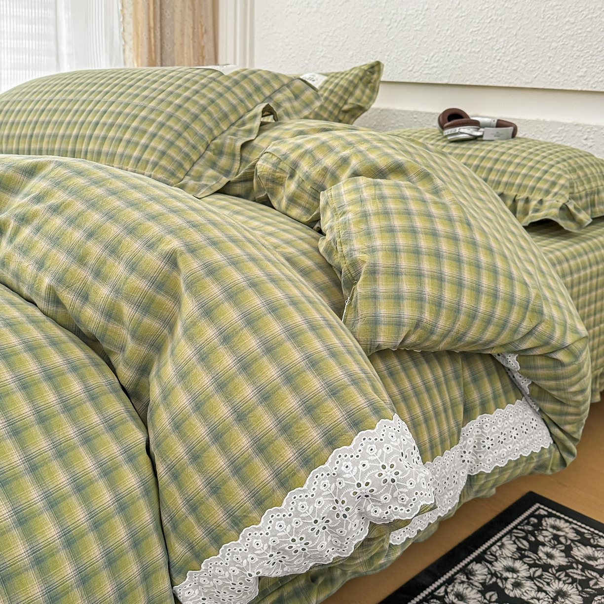 91家纺网 家纺一手货源 找家纺 暖居 2026新款全棉纯棉色织榻榻米三件套四件套单件大炕盖支持定制 抹茶绿