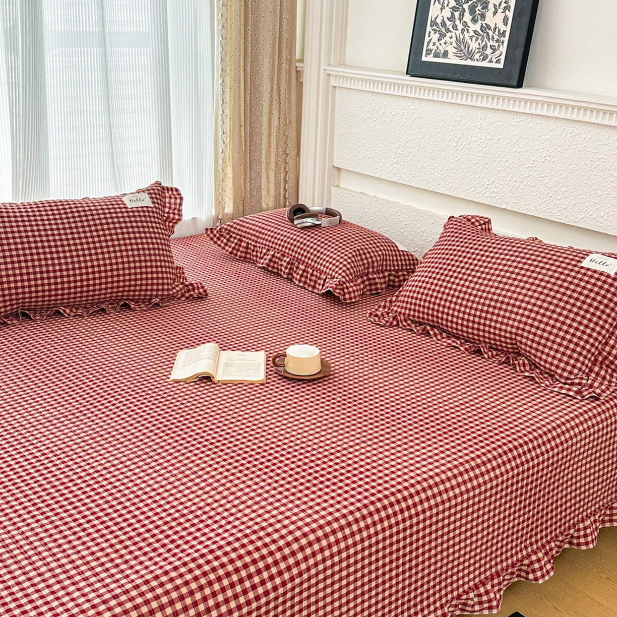 91家纺网 家纺一手货源 找家纺 暖居 2026新款全棉纯棉色织榻榻米三件套四件套单件大炕盖支持定制 经典红咖格