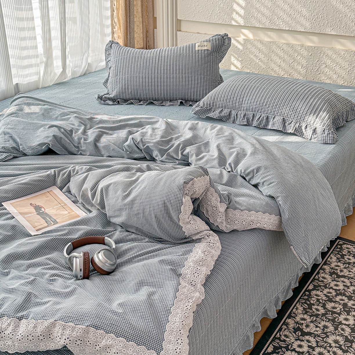 91家纺网 家纺一手货源 找家纺 暖居 2026新款全棉纯棉色织榻榻米三件套四件套单件大炕盖支持定制 蓝格子