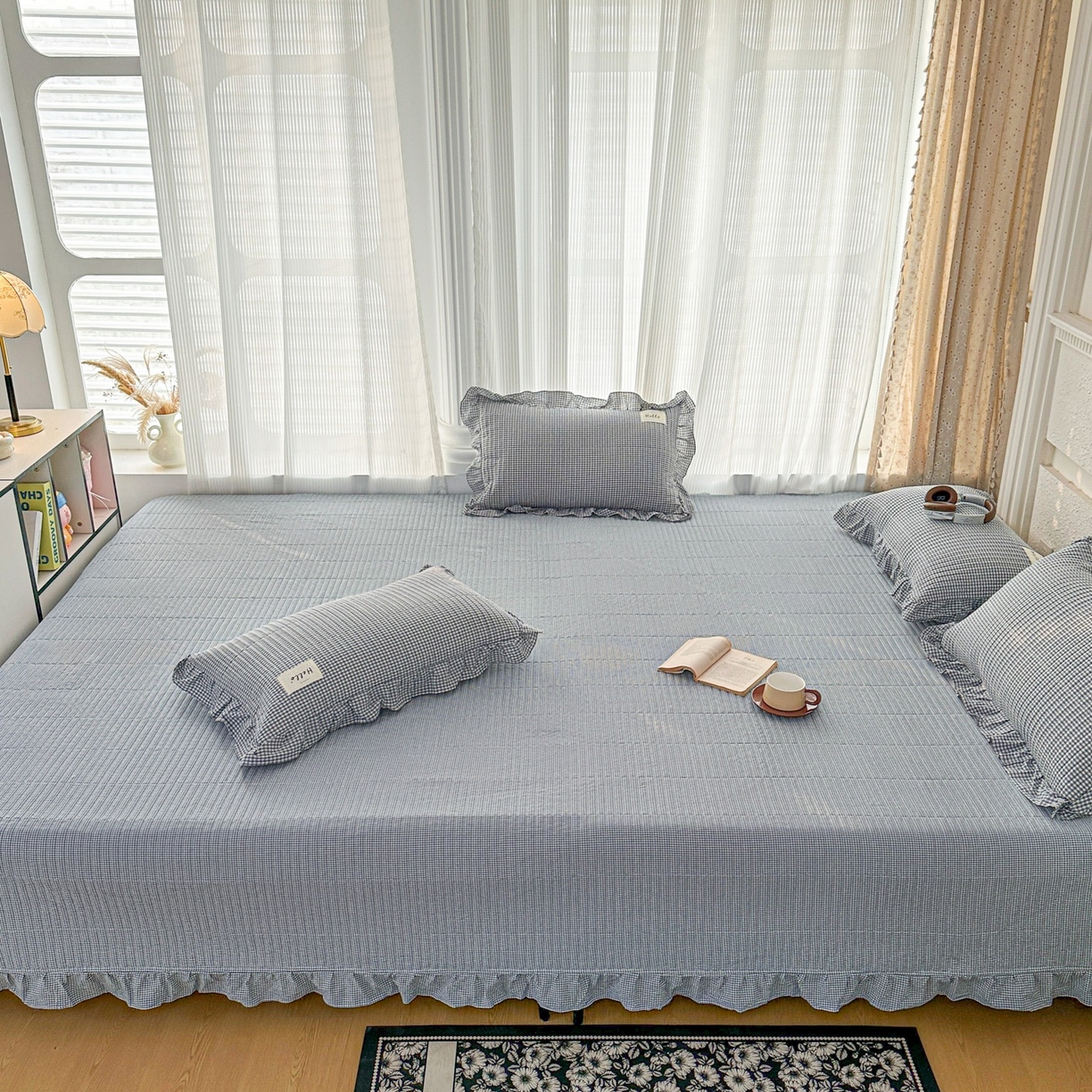 91家纺网 家纺一手货源 找家纺 暖居 2026新款全棉纯棉色织榻榻米三件套四件套单件大炕盖支持定制 蓝格子