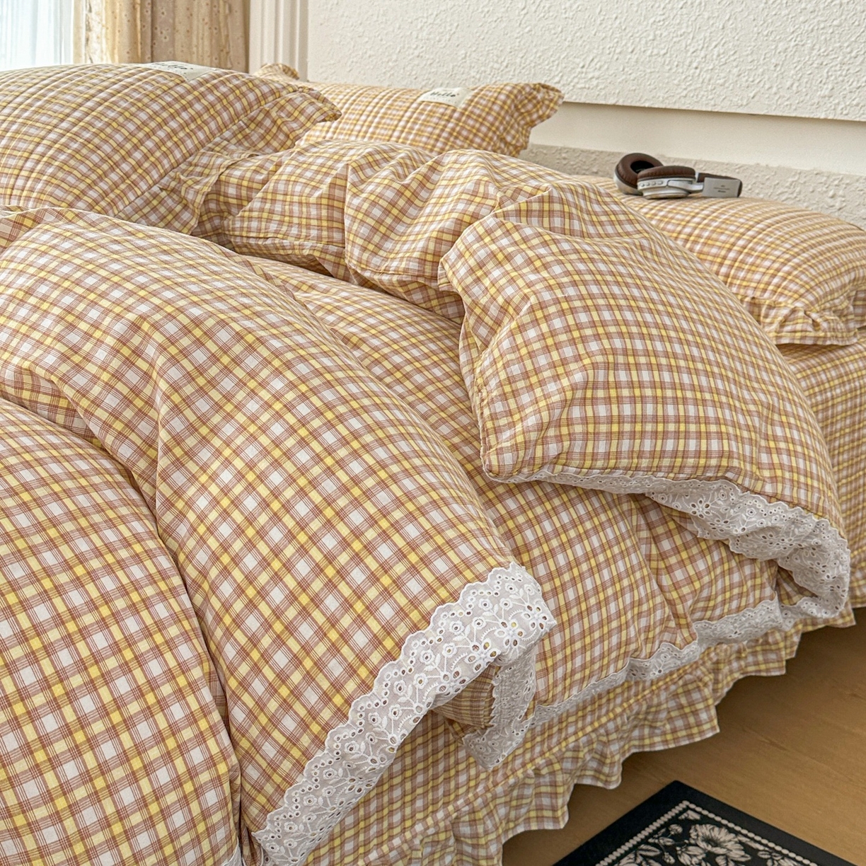 91家纺网 家纺一手货源 找家纺 暖居 2026新款全棉纯棉色织榻榻米三件套四件套单件大炕盖支持定制 黄小格