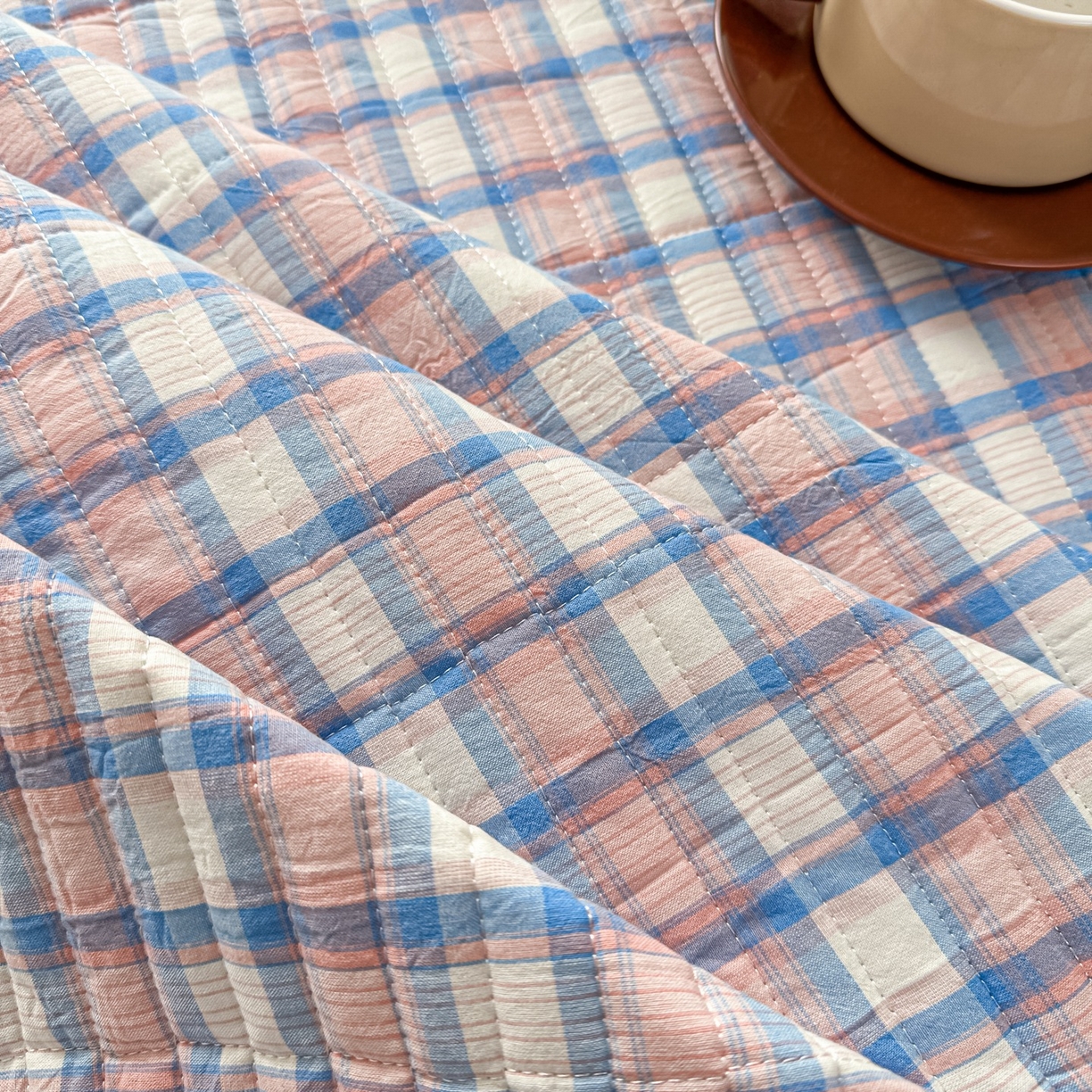 91家纺网 家纺一手货源 找家纺 暖居 2026新款全棉纯棉色织榻榻米三件套四件套单件大炕盖支持定制 紫色格子