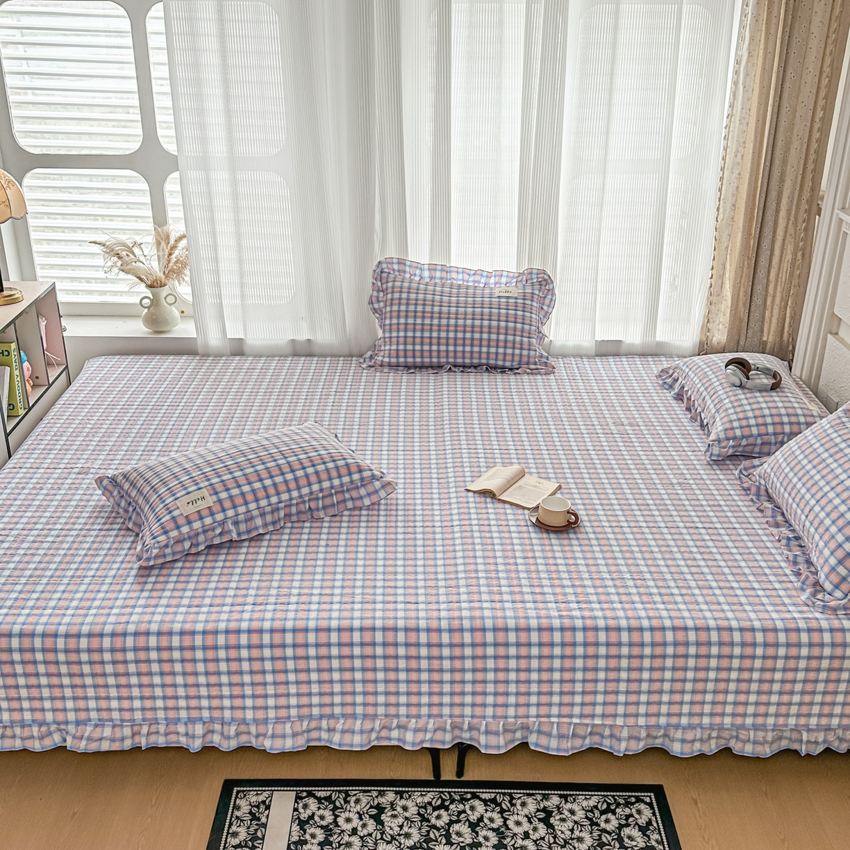 91家纺网 家纺一手货源 找家纺 暖居 2026新款全棉纯棉色织榻榻米三件套四件套单件大炕盖支持定制 紫色格子