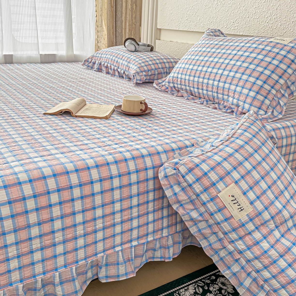 91家纺网 家纺一手货源 找家纺 暖居 2026新款全棉纯棉色织榻榻米三件套四件套单件大炕盖支持定制 紫色格子