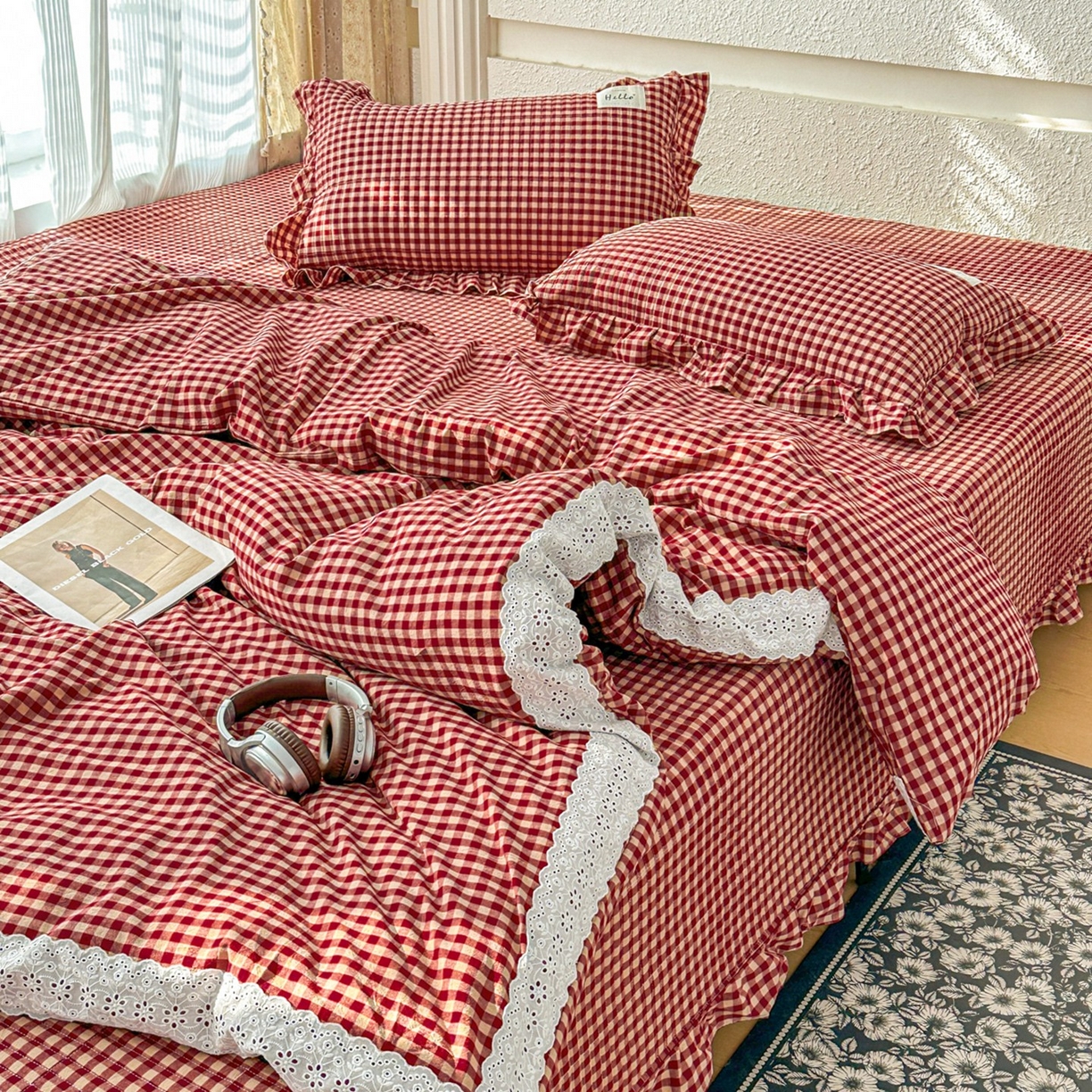 91家纺网 家纺一手货源 找家纺 暖居 2026新款全棉纯棉色织榻榻米三件套四件套单件大炕盖支持定制 经典红咖格