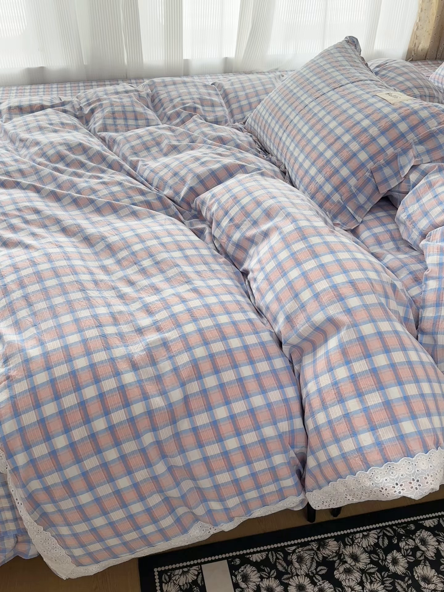 91家纺网 家纺一手货源 找家纺 暖居 2026新款全棉纯棉色织榻榻米三件套四件套单件大炕盖支持定制 紫色格子