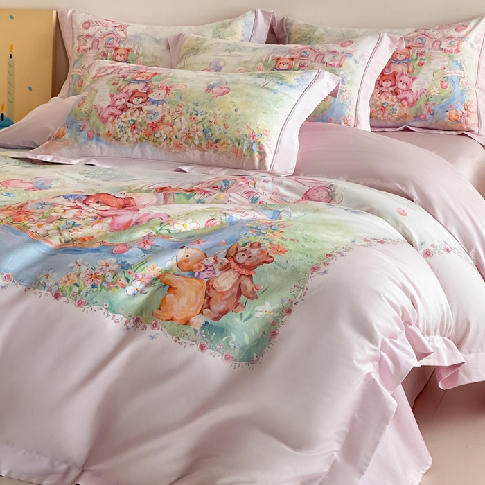 91家纺网 家纺一手货源 找家纺 （总）禾时 2026新款全棉数码手绘油画卡通四件套