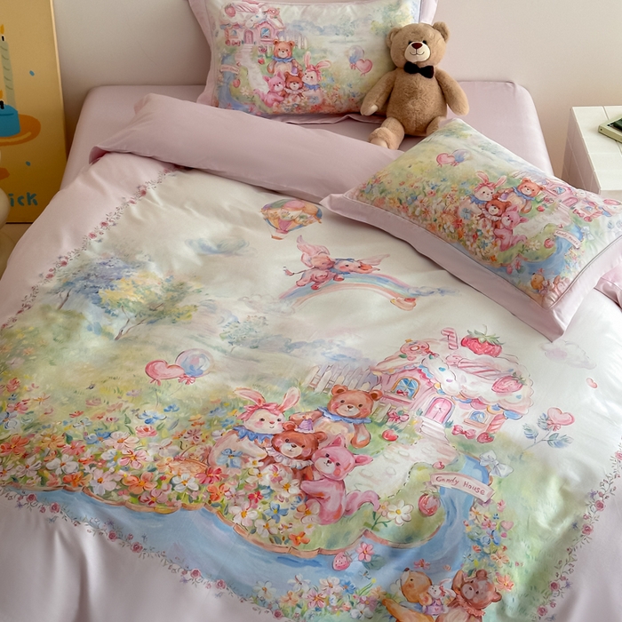 91家纺网 家纺一手货源 找家纺 （总）禾时 2026新款全棉数码手绘油画卡通四件套