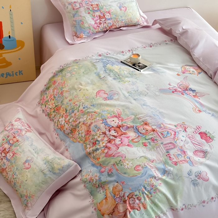 91家纺网 家纺一手货源 找家纺 （总）禾时 2026新款全棉数码手绘油画卡通四件套