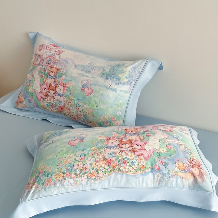 91家纺网 家纺一手货源 找家纺 禾时 2026新款全棉数码手绘油画卡通四件套 彩虹派对（蓝）