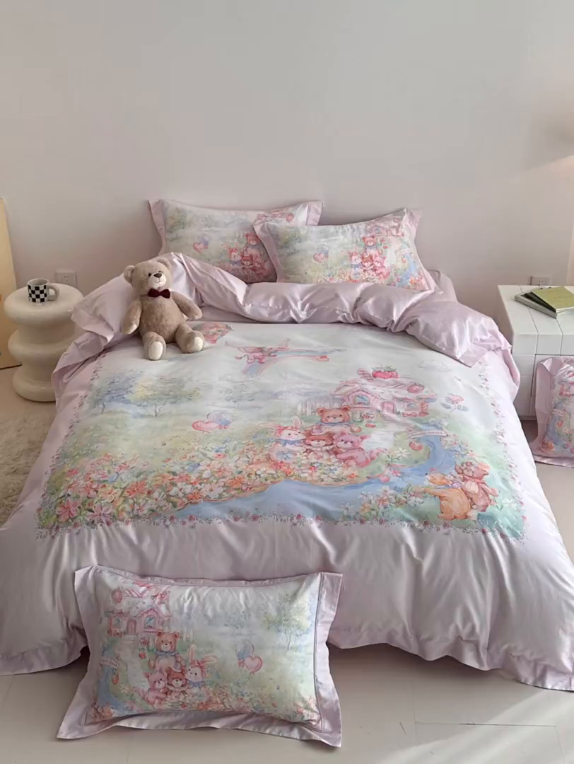 91家纺网 家纺一手货源 找家纺 （总）禾时 2026新款全棉数码手绘油画卡通四件套