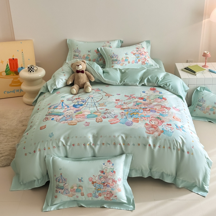 禾时 2026新款全棉数码手绘油画卡通四件套 甜趣乐园（绿）