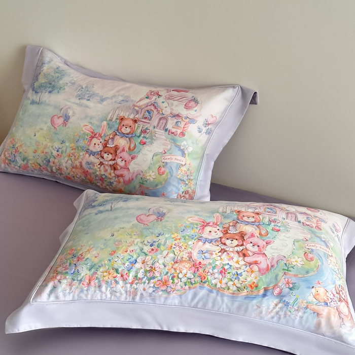 91家纺网 家纺一手货源 找家纺 禾时 2026新款全棉数码手绘油画卡通四件套 彩虹派对（紫）