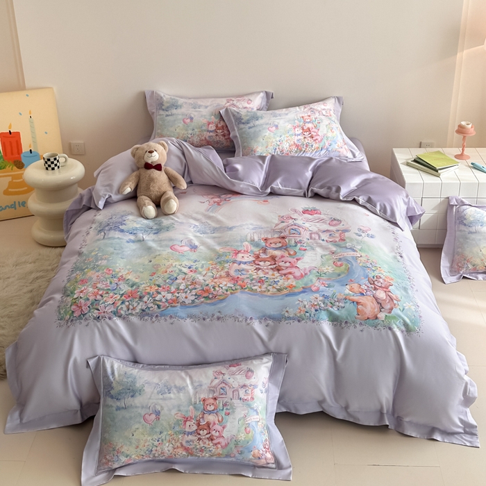 禾时 2026新款全棉数码手绘油画卡通四件套 彩虹派对（紫）