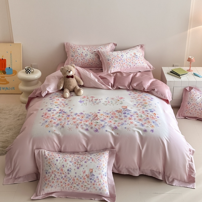 禾时 2026新款全棉数码手绘油画卡通四件套 花漾熊趣（粉）