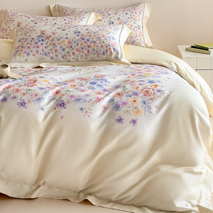 91家纺网 家纺一手货源 找家纺 禾时 2026新款全棉数码手绘油画卡通四件套 花漾熊趣（绿）