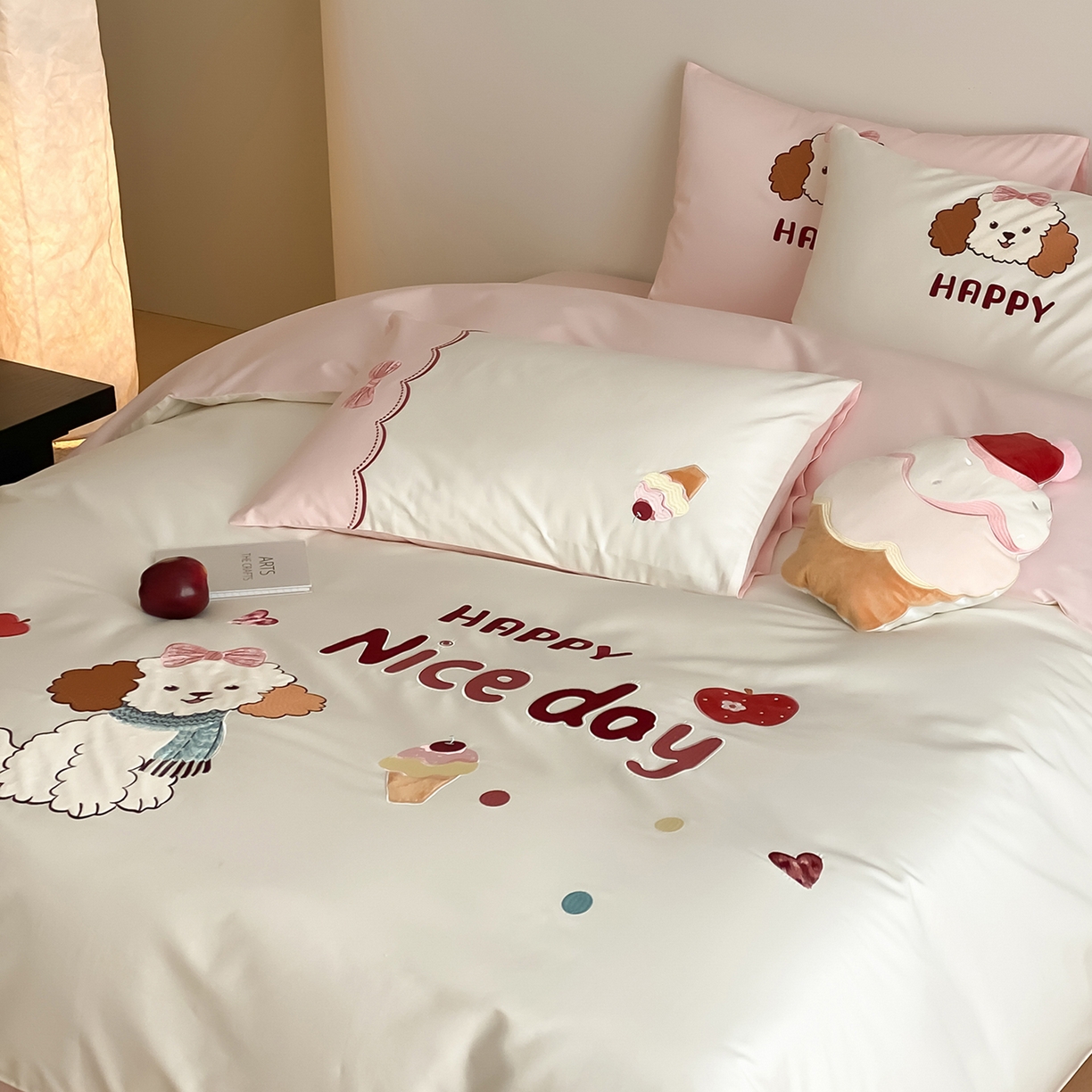 91家纺网 家纺一手货源 找家纺 （总）极简 2026新款100s长绒棉纯棉刺绣四件套-奶油小狗