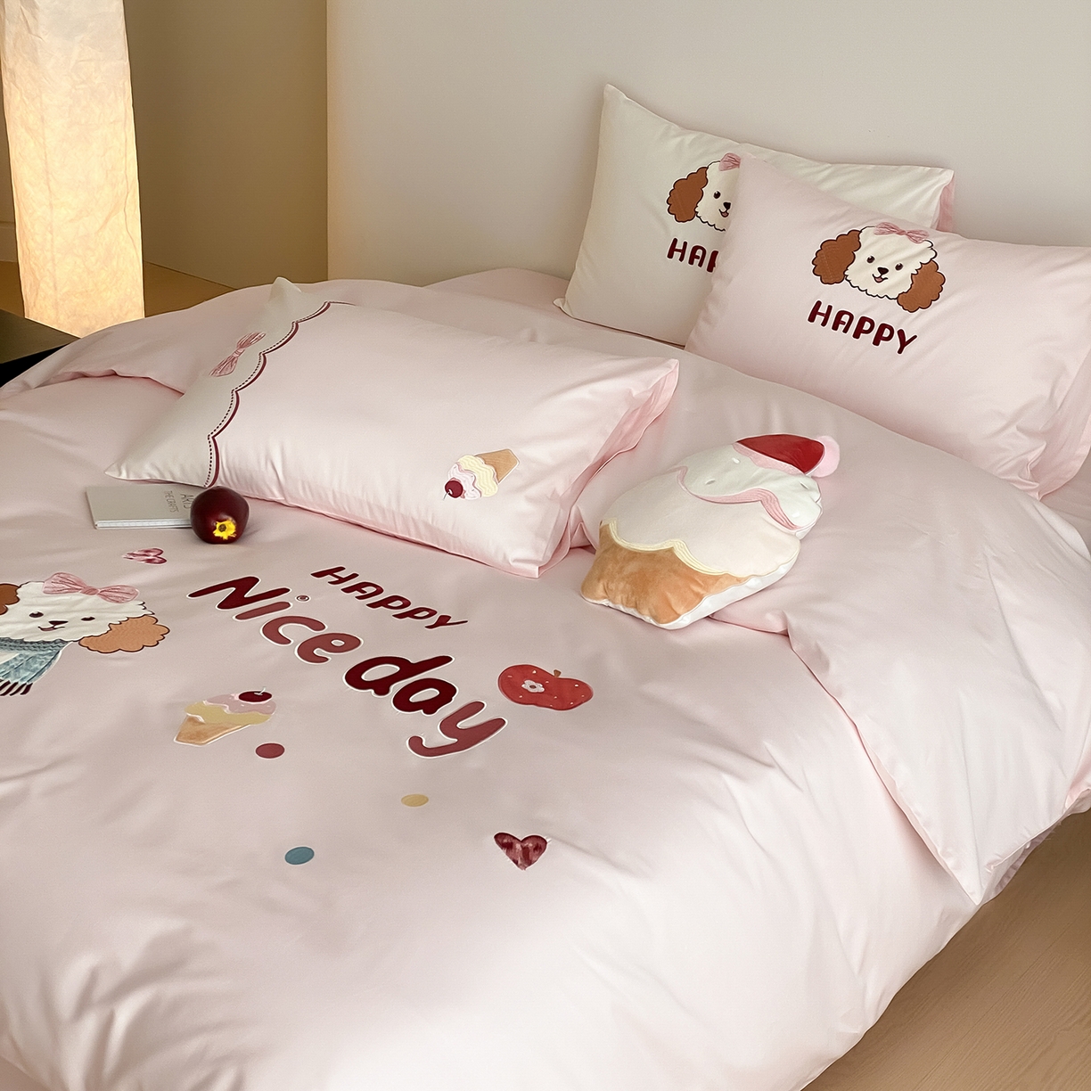 91家纺网 家纺一手货源 找家纺 极简 2026新款100s长绒棉纯棉刺绣四件套-奶油小狗 奶油小狗-粉