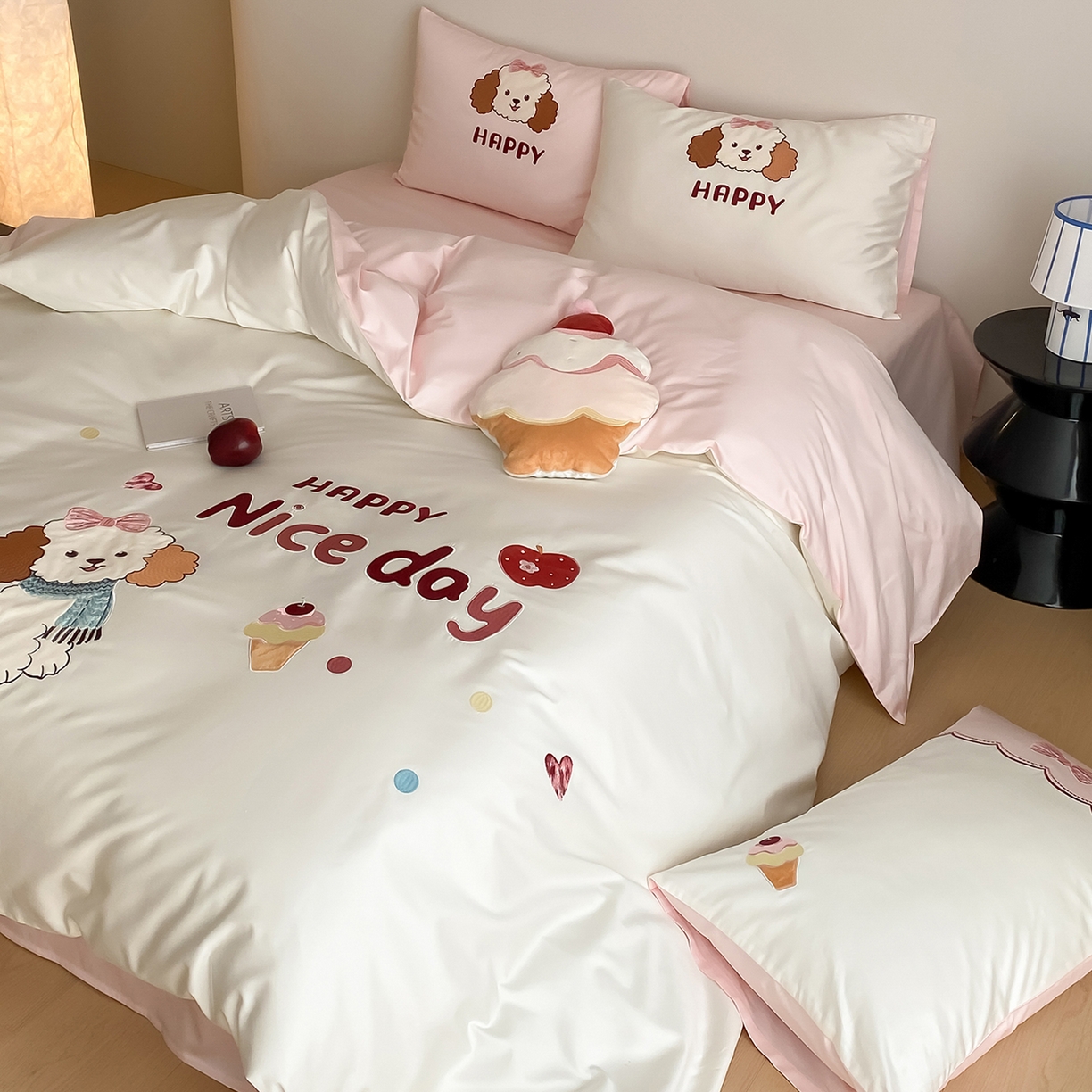 91家纺网 家纺一手货源 找家纺 极简 2026新款100s长绒棉纯棉刺绣四件套-奶油小狗 奶油小狗-白