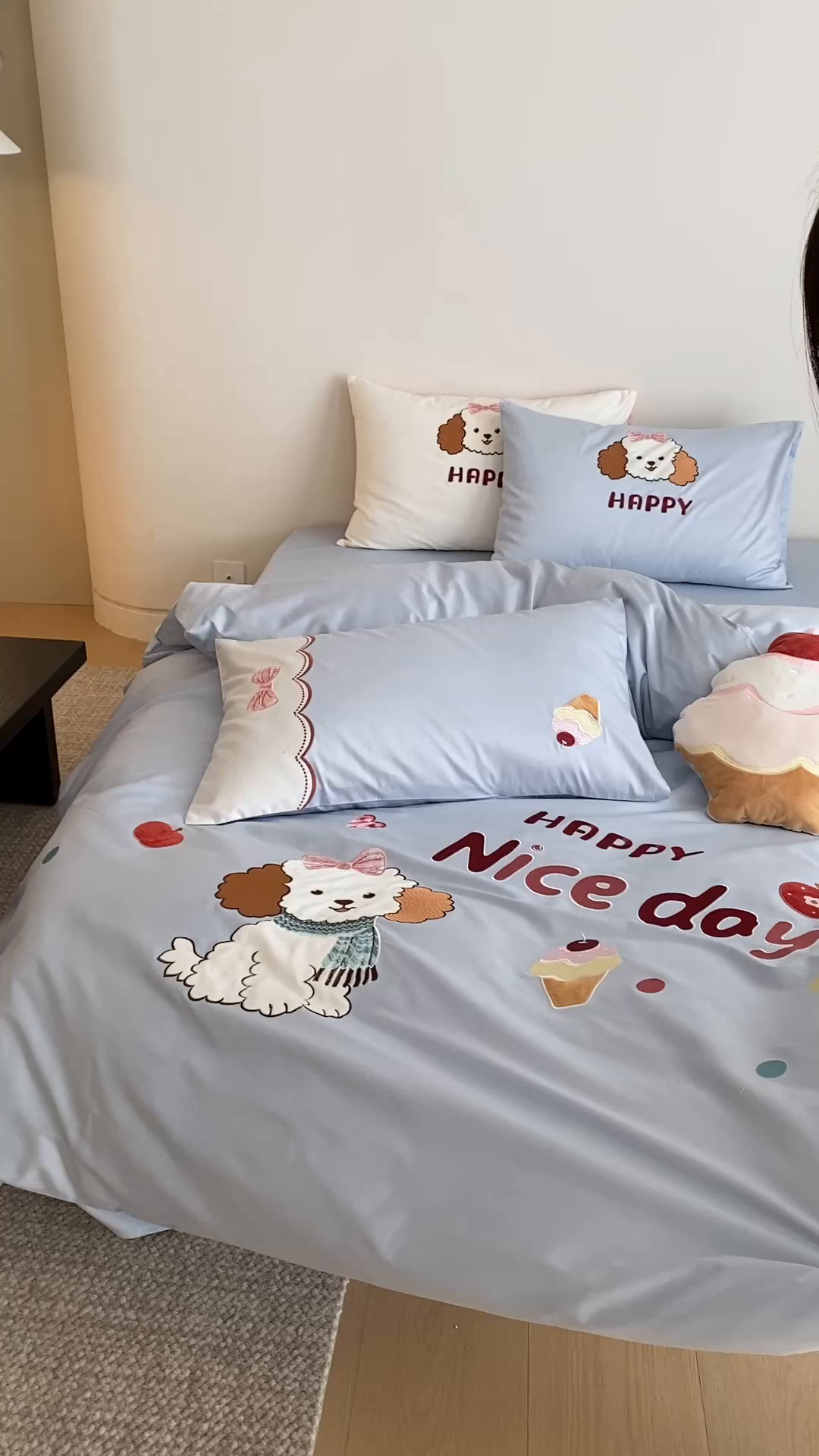 91家纺网 家纺一手货源 找家纺 极简 2026新款100s长绒棉纯棉刺绣四件套-奶油小狗 奶油小狗-蓝