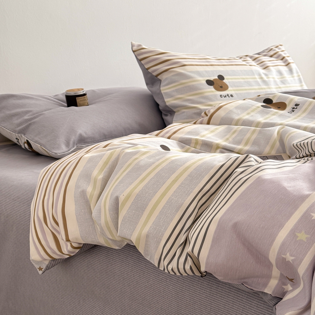 91家纺网 家纺一手货源 找家纺 简宜家居（朝初家纺） 2026新款12868全棉简约纯棉四件套 渐色条纹