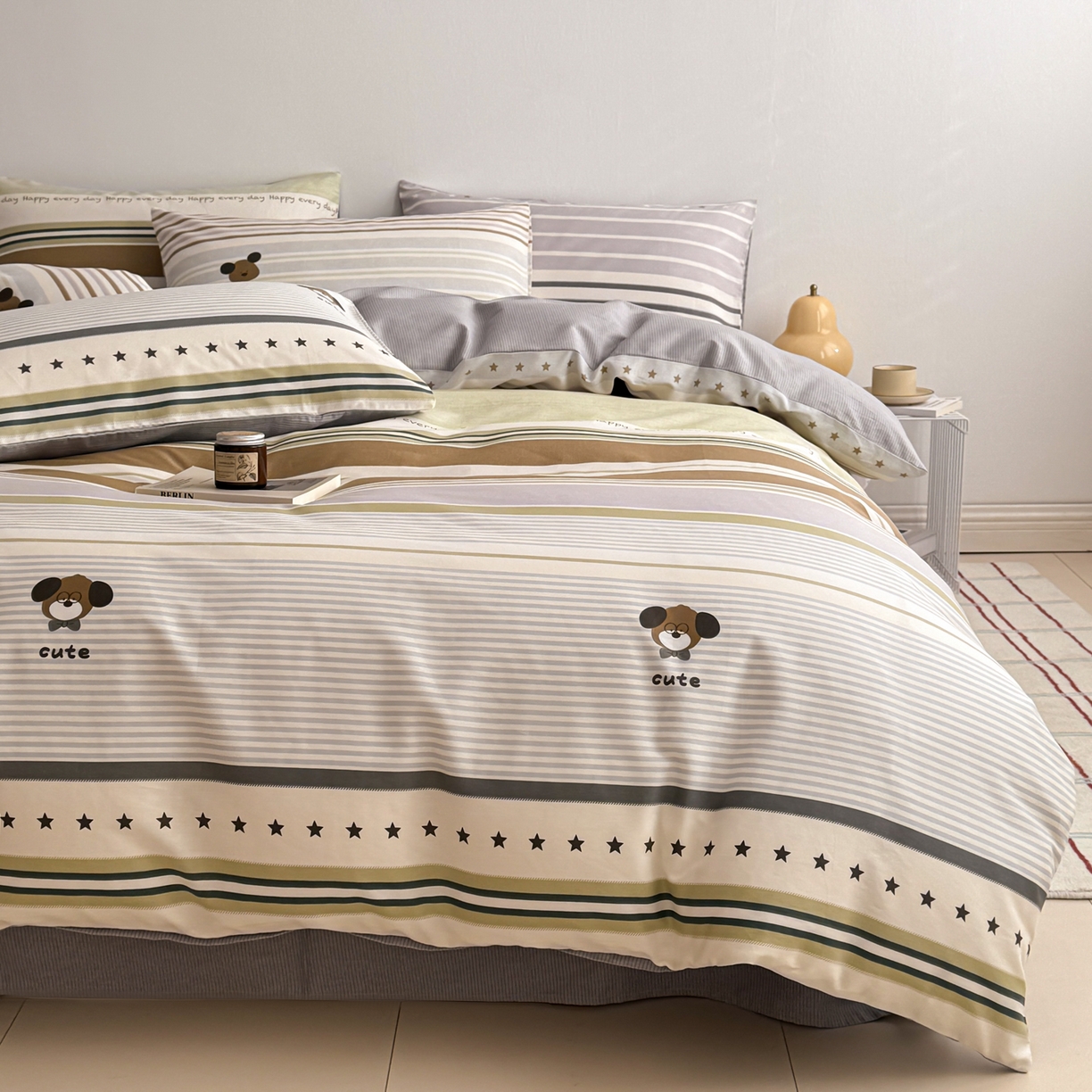 91家纺网 家纺一手货源 找家纺 简宜家居（朝初家纺） 2026新款12868全棉简约纯棉四件套 渐色条纹