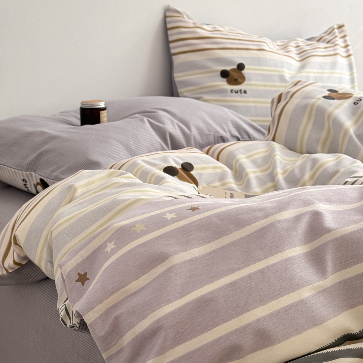 91家纺网 家纺一手货源 找家纺 简宜家居（朝初家纺） 2026新款12868全棉简约纯棉四件套 渐色条纹